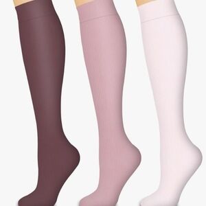 Knee High Compression Socks Set Of 3 Burgundy, Pink, and Light Pink